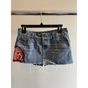 Vintage Y2K Abercrombie & Fitch Denim Embroidered Mini Skirt 2000s Size 4
